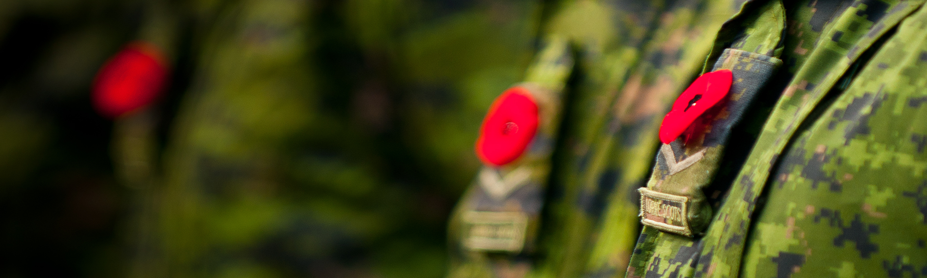une image d'un bouton rouge sur une veste militaire verte